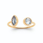 Bague ouverte toi et moi navette et ovale bleu ciel en plaqué or