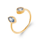 Bague ouverte toi et moi navette et ovale bleu ciel en plaqué or