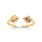 Bague ouverte toi et moi pierres pêche et cognac plaqué or, vue de face