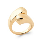 Bague ouverte vague d’or poli épaisse aux extrémités chevauchées en plaqué or
