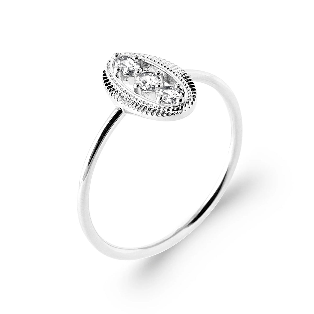 Bague ovale perlée et zircon navette en argent 925