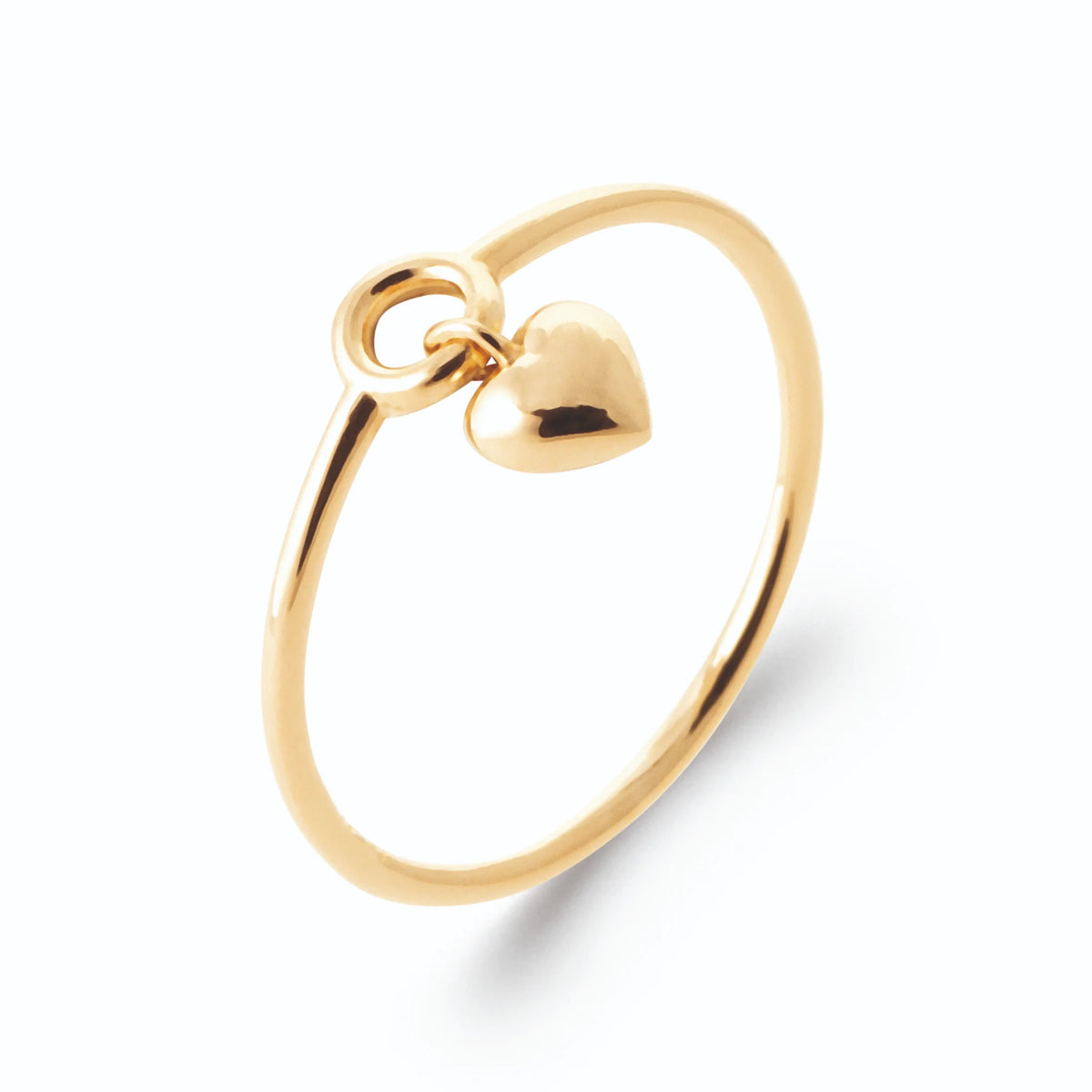 Bague pampille cœur bombé en or poli sur anneau fin en plaqué or