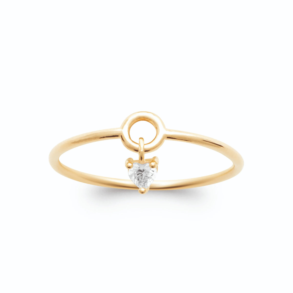 Bague pampille petit zircon goutte serti griffes sur anneau très fin en plaqué or