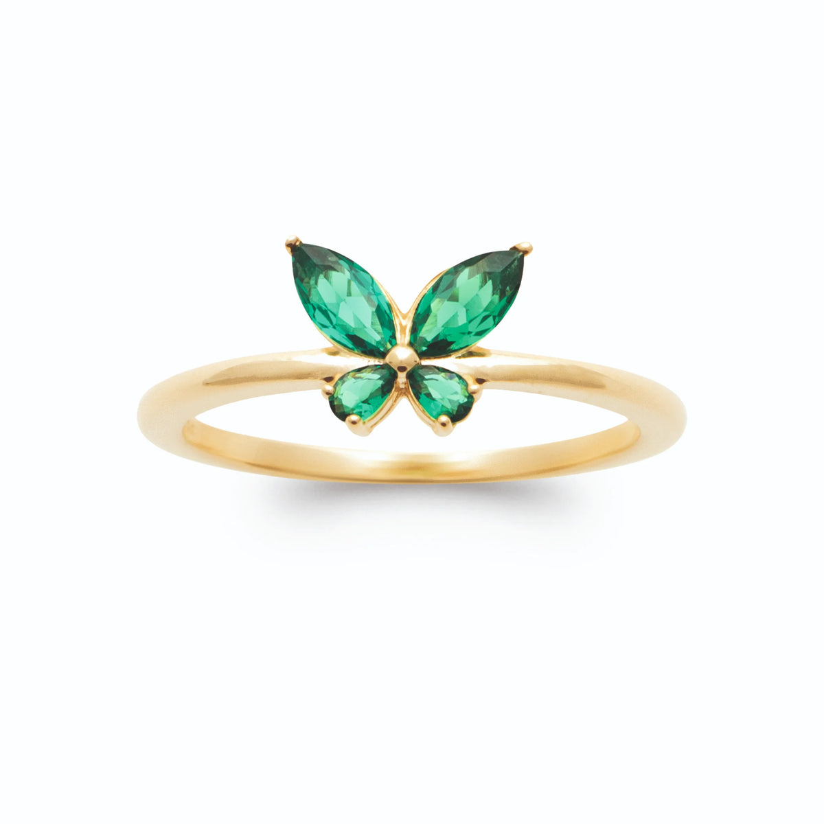 Bague papillon de pierres navettes vert intense en plaqué or