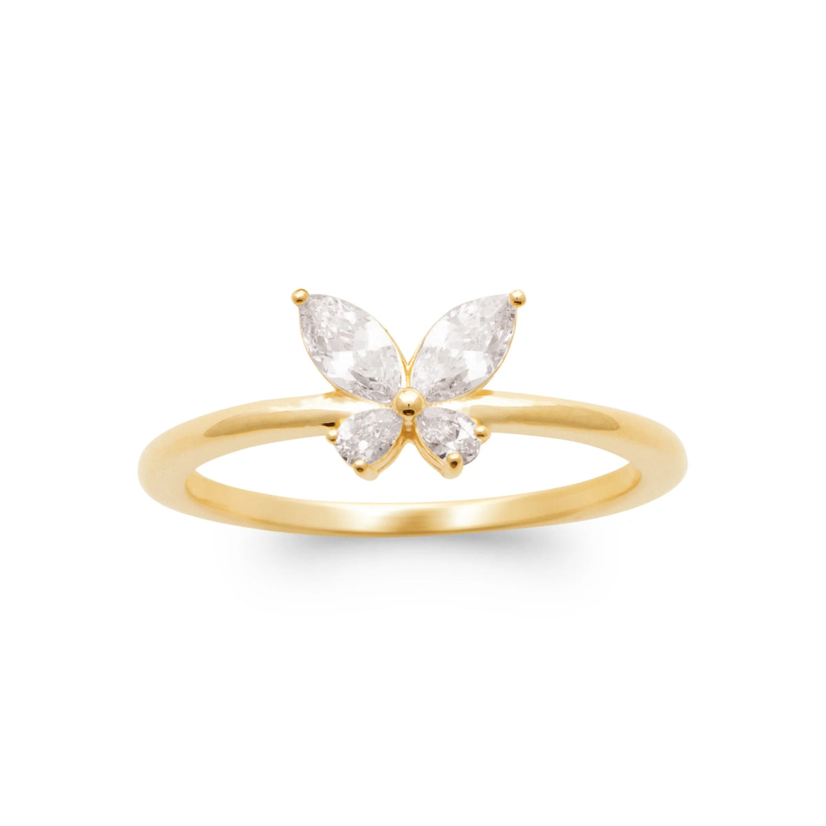 Bague papillon zircons en plaqué or