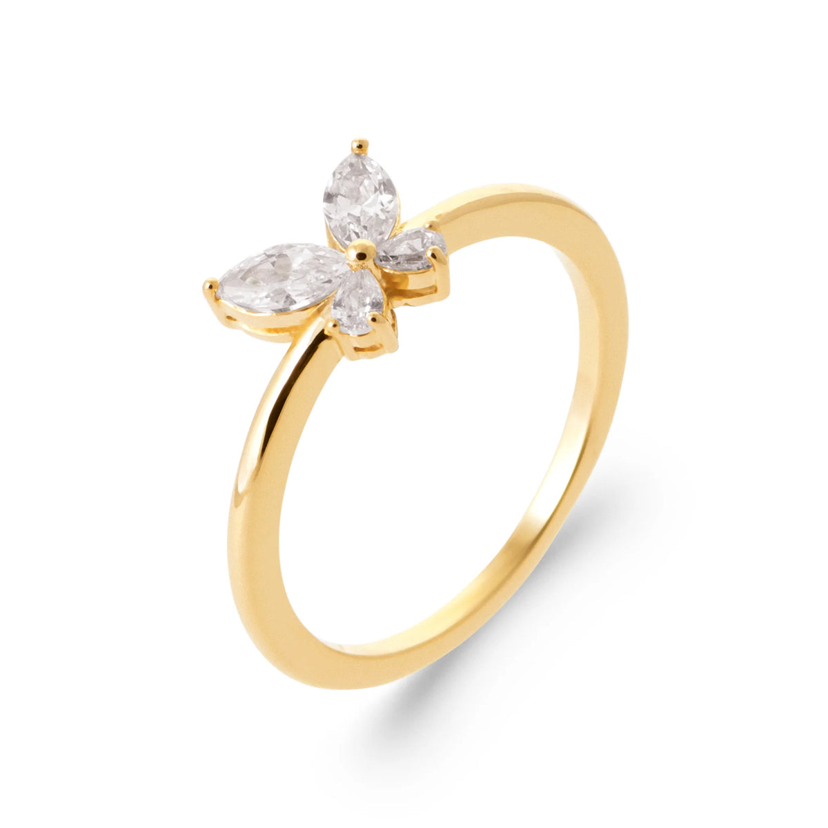Bague papillon zircons en plaqué or
