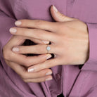 Bague pastille pavée de zircons en argent 925 rhodié