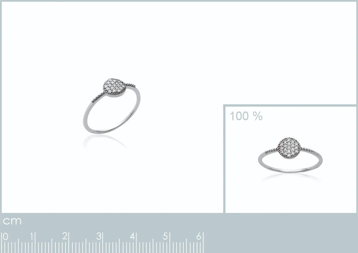 Bague pastille pavée de zircons en argent 925 rhodié
