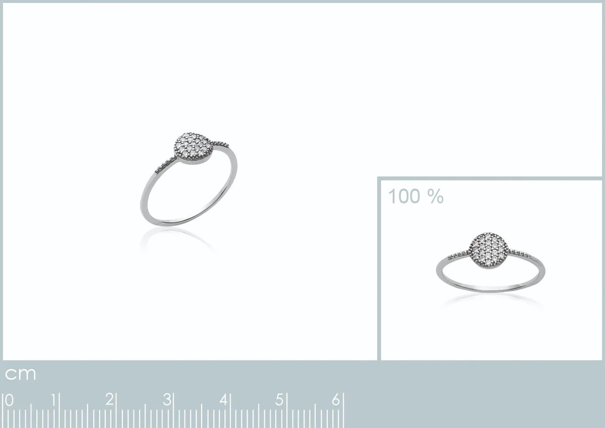 Bague pastille pavée de zircons en argent 925 rhodié
