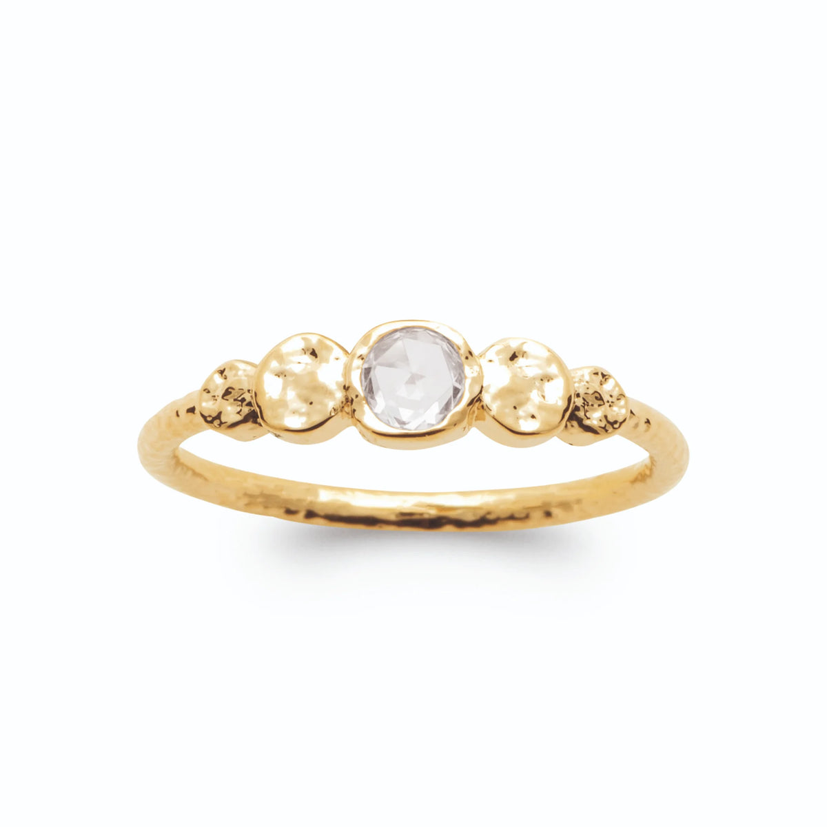 Bague pastilles martelées dégressives et zircon central en plaqué or