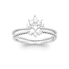 Bague perlée et fleur de zircons en argent 925, vue de face