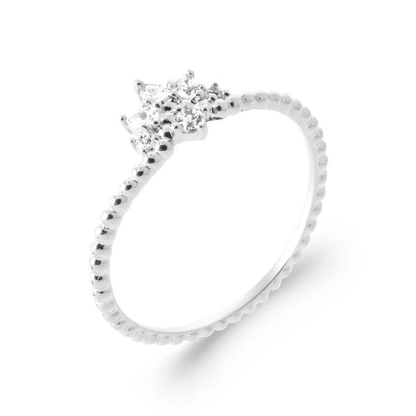 Bague perlée et fleur de zircons en argent 925