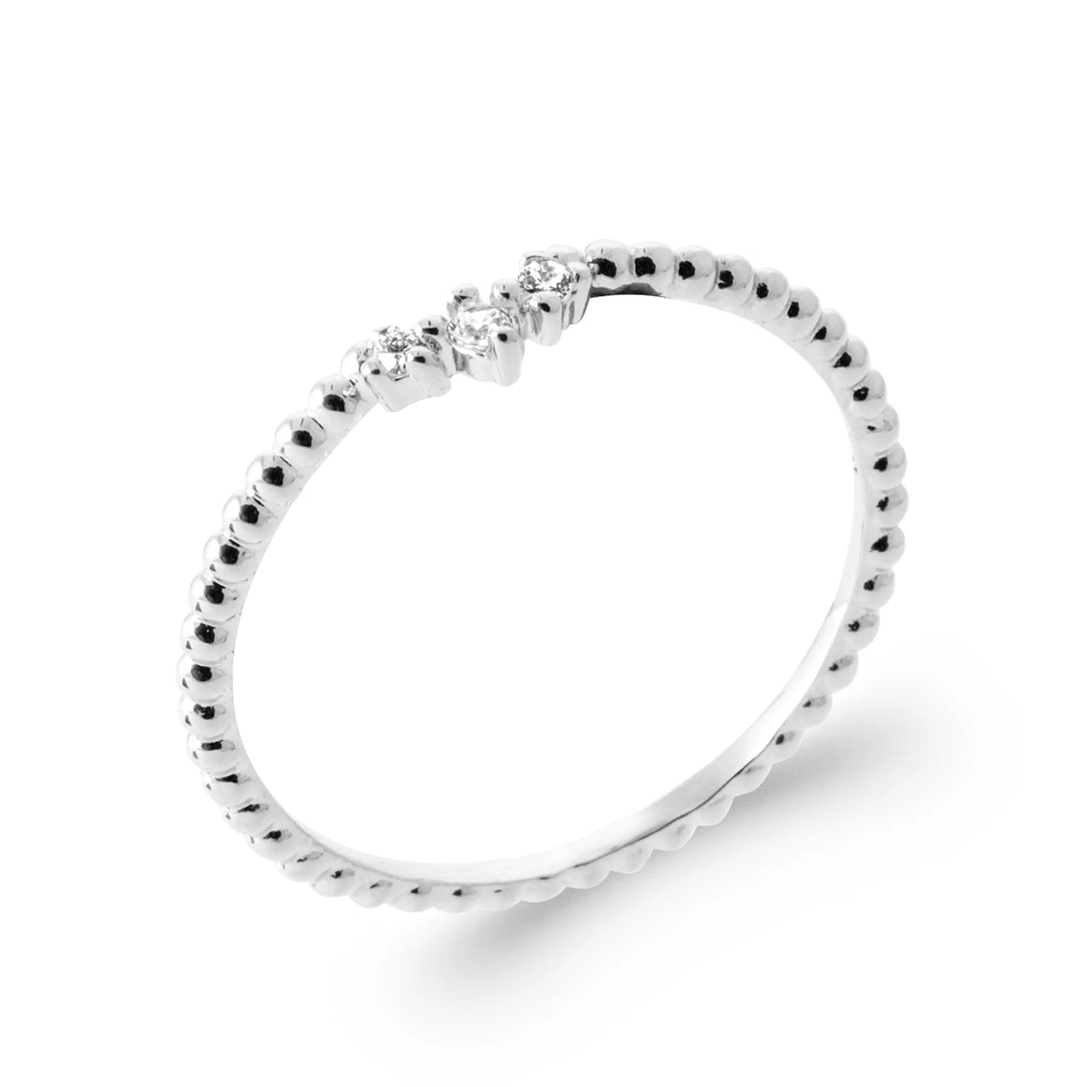 Bague perlée et trois zircons ronds en argent 925