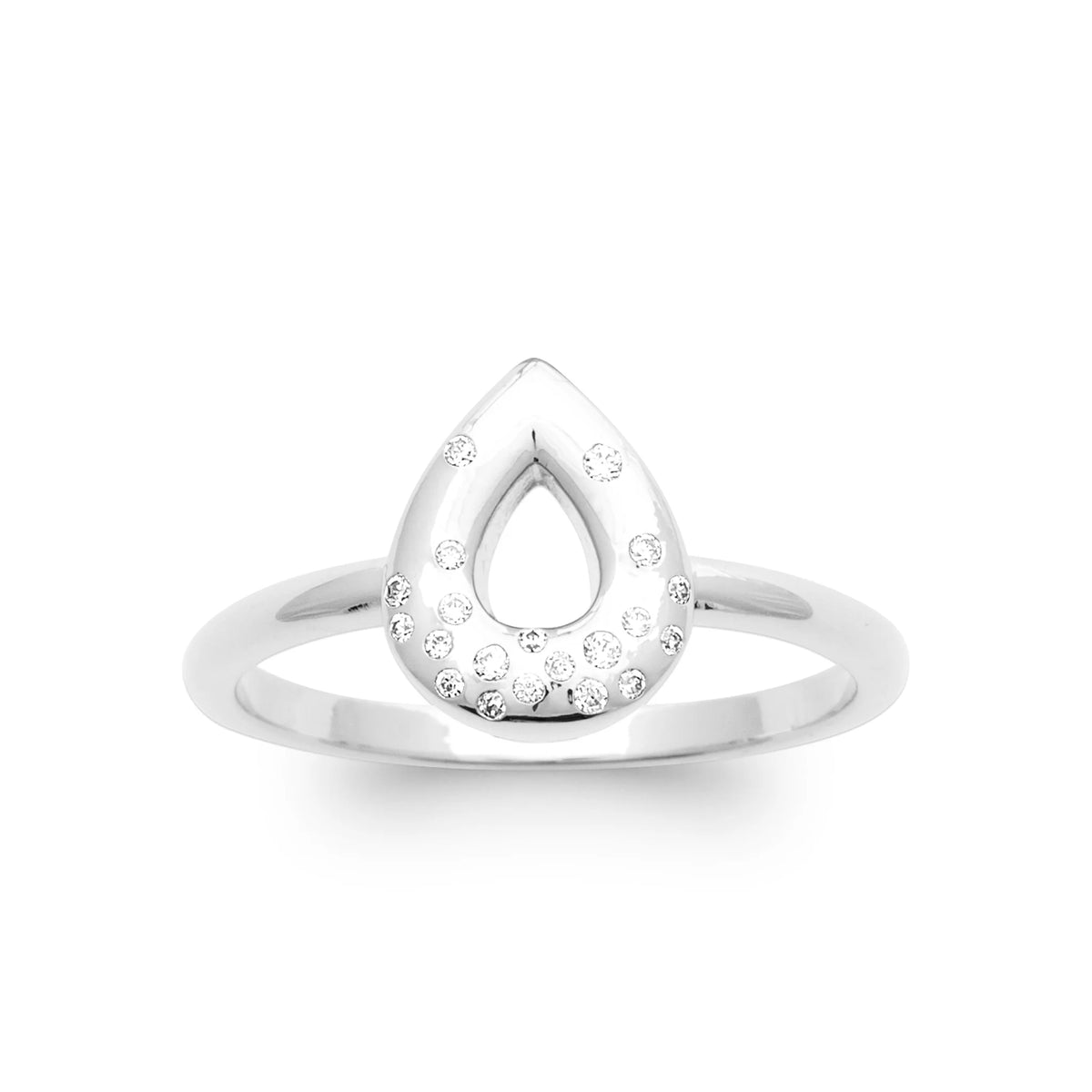 Bague petit cœur ajouré pavé de zircons en argent 925, vue de face