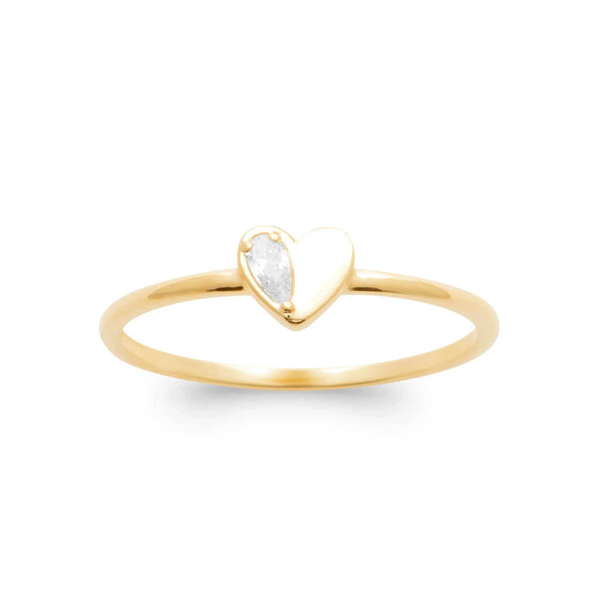 Bague petit cœur mi-or poli mi-zircon poire en plaqué or