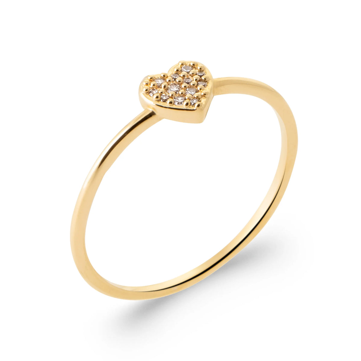 Bague petit cœur pavé de zircons sur anneau fin en plaqué or