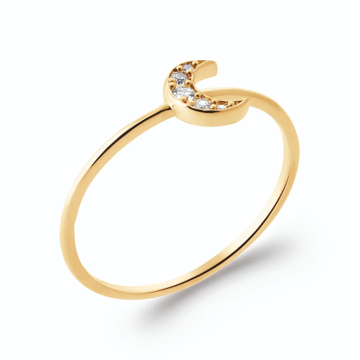 Bague petit croissant de lune pavé de zircons en plaqué or