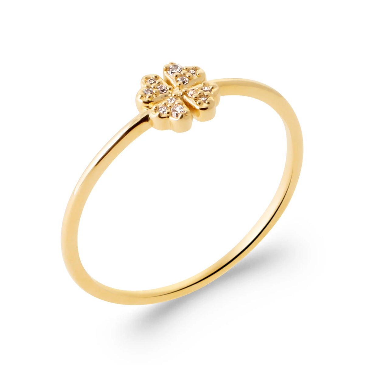 Bague petit trèfle à quatre feuilles pavé de zircons en plaqué or