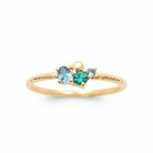 Bague petite grappe pierres bleu ciel et vert intense en plaqué or