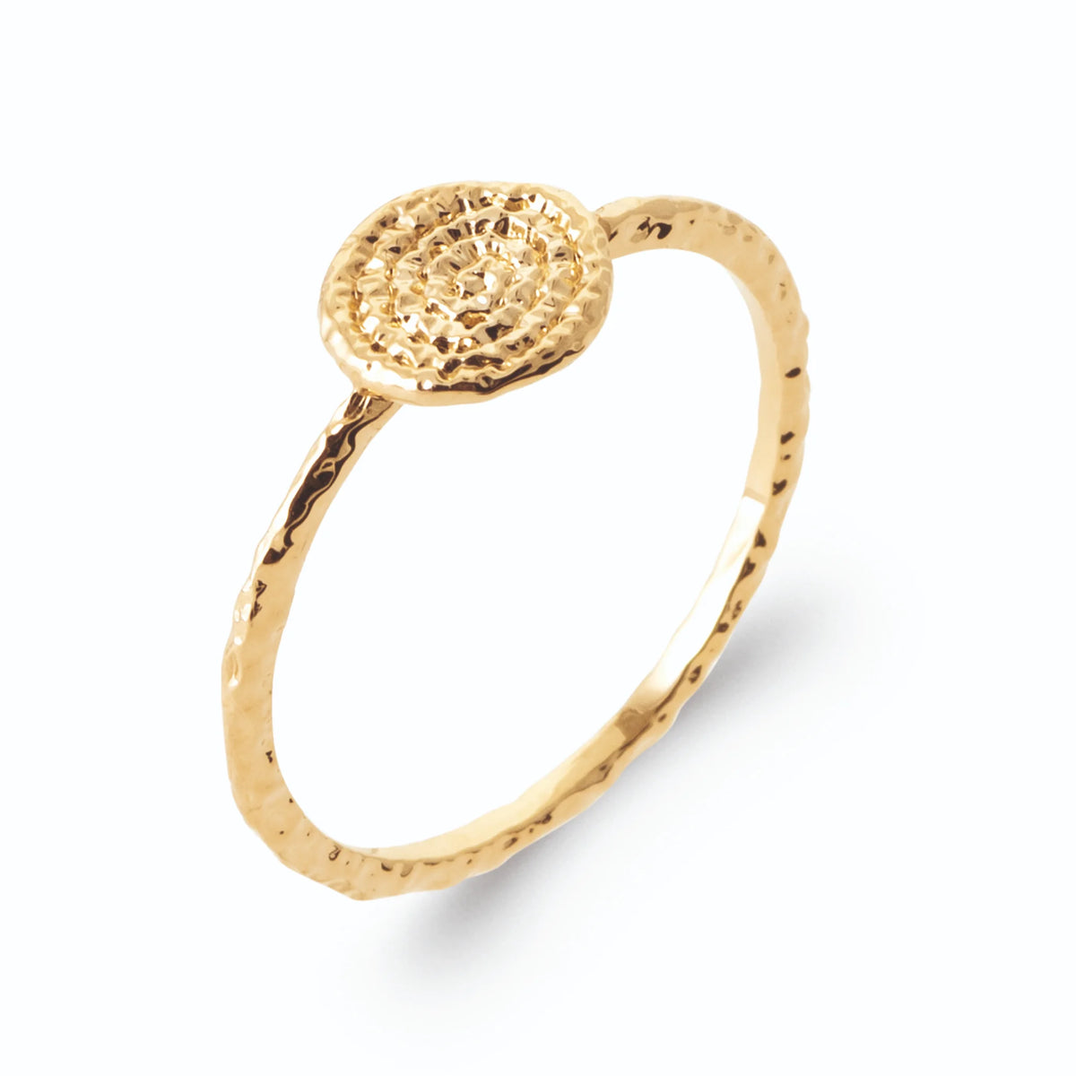 Bague petite médaille mandala en filigrane granulé en plaqué or