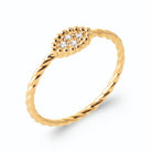Bague petite navette pavée de zircons sur anneau torsadé en plaqué or