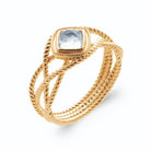 Bague pierre carrée bleu ciel sur fils torsadés entrelacés en plaqué or