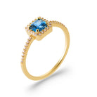 Bague pierre carrée bleu nuit entourage de zircons et anneau demi-pavé en plaqué or