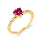 Bague pierre cœur rouge framboise et anneau demi-pavé en plaqué or