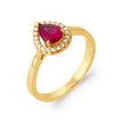 Bague pierre poire rouge framboise entourage zircons et demi-pavé en plaqué or