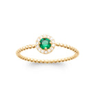 Bague pierre vert intense entourée de zircons et anneau perlé en plaqué or