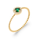 Bague pierre vert intense entourée de zircons et anneau perlé en plaqué or