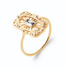 Bague plaque rectangulaire ajourée rayonnante zircon baguette en plaqué or