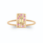 Bague plaque rectangulaire pierre baguette jaune et entourage rose en plaqué or