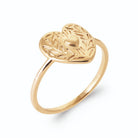Bague plateau en cœur gravé de feuillages en plaqué or