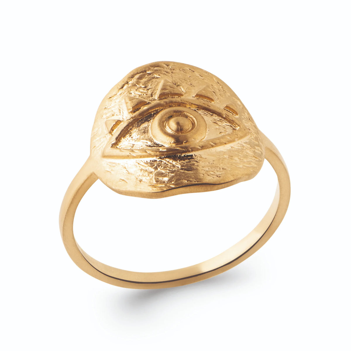 Bague plateau ovale ciselé d’un œil en relief en plaqué or