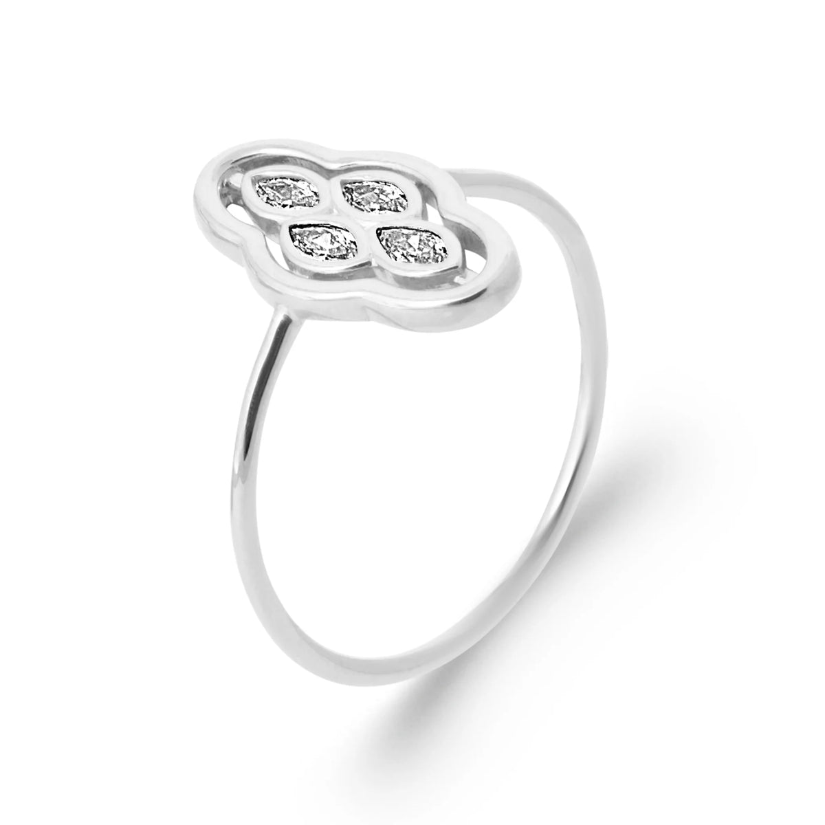 Bague quadrilobe ajourée et zircons en argent 925