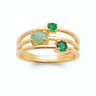 Bague quatre anneaux fins et pierres vertes en plaqué or