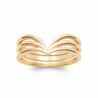 Bague quatre anneaux fins superposés en V effet empilé plaqué or, vue de face