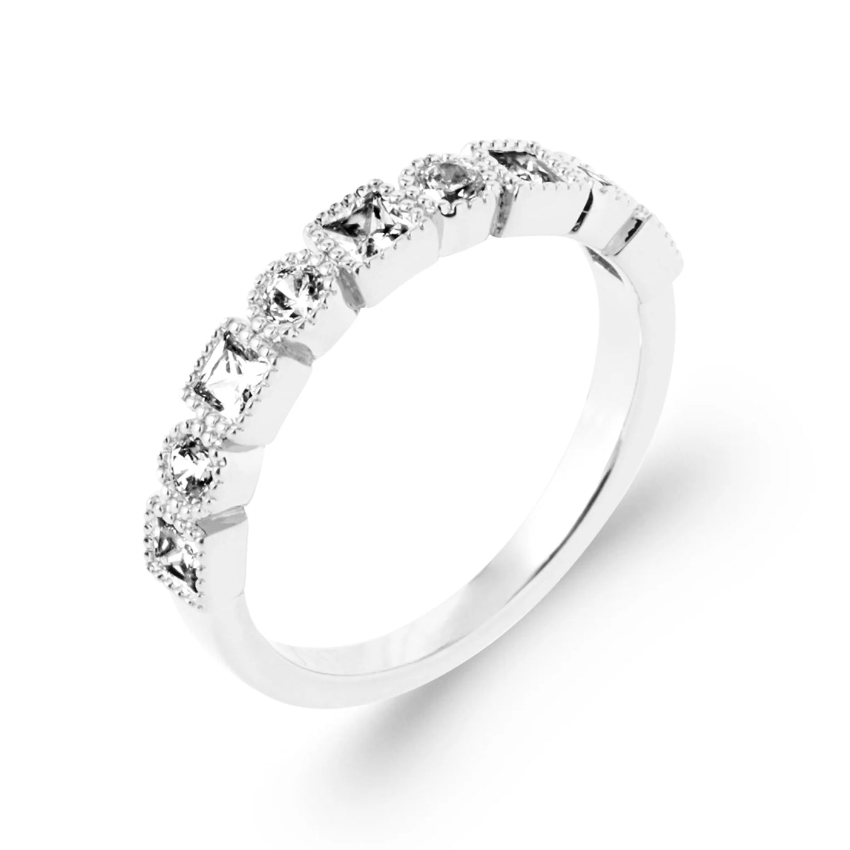 Bague rang de zircons sertis clos carrés et ronds en argent 925
