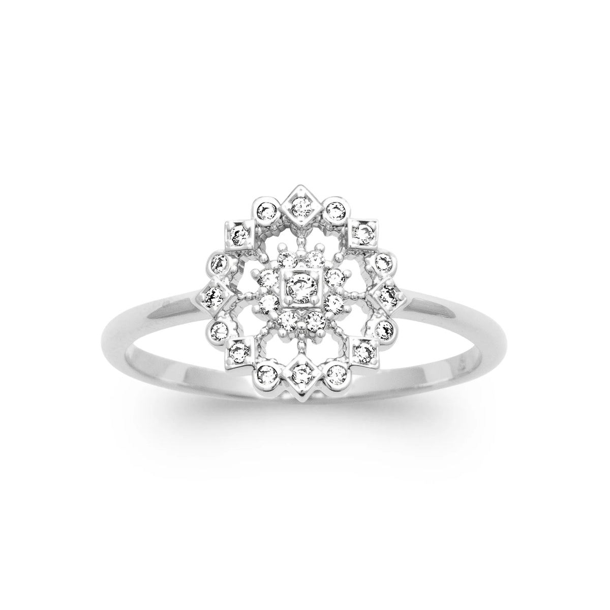 Bague rosace ajourée de zircons en argent 925