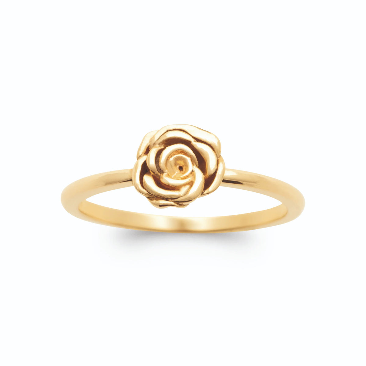 Bague rose sculptée en relief sur anneau fin en plaqué or