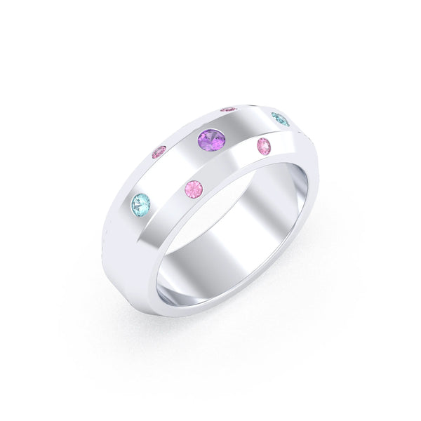 Bague Sabrina Architecte en argent 950, sept pierres fines en serti clos Améthyste