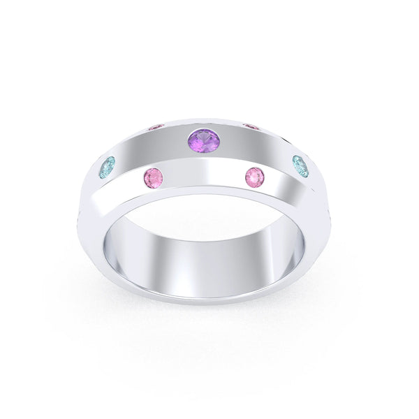 Bague Sabrina Architecte en argent 950, sept pierres fines en serti clos, autre vue