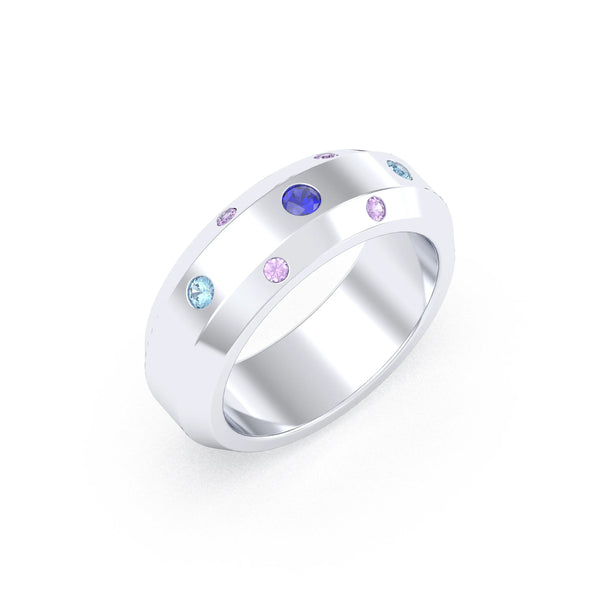 Bague Sabrina Architecte en argent 950, saphir central et pierres précieuses Saphir bleu