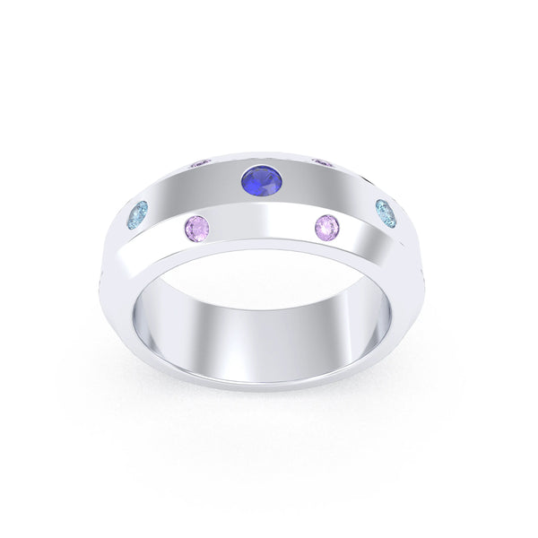 Bague Sabrina Architecte en argent 950, saphir central et pierres précieuses, autre vue