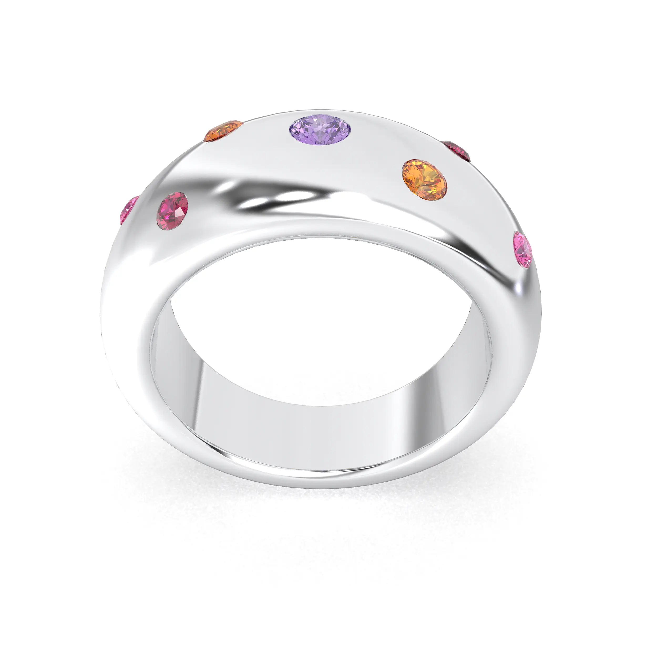 Bague Sabrina Argent 950 avec pierre centrale ronde – Pierres Fines et Précieuses au Choix