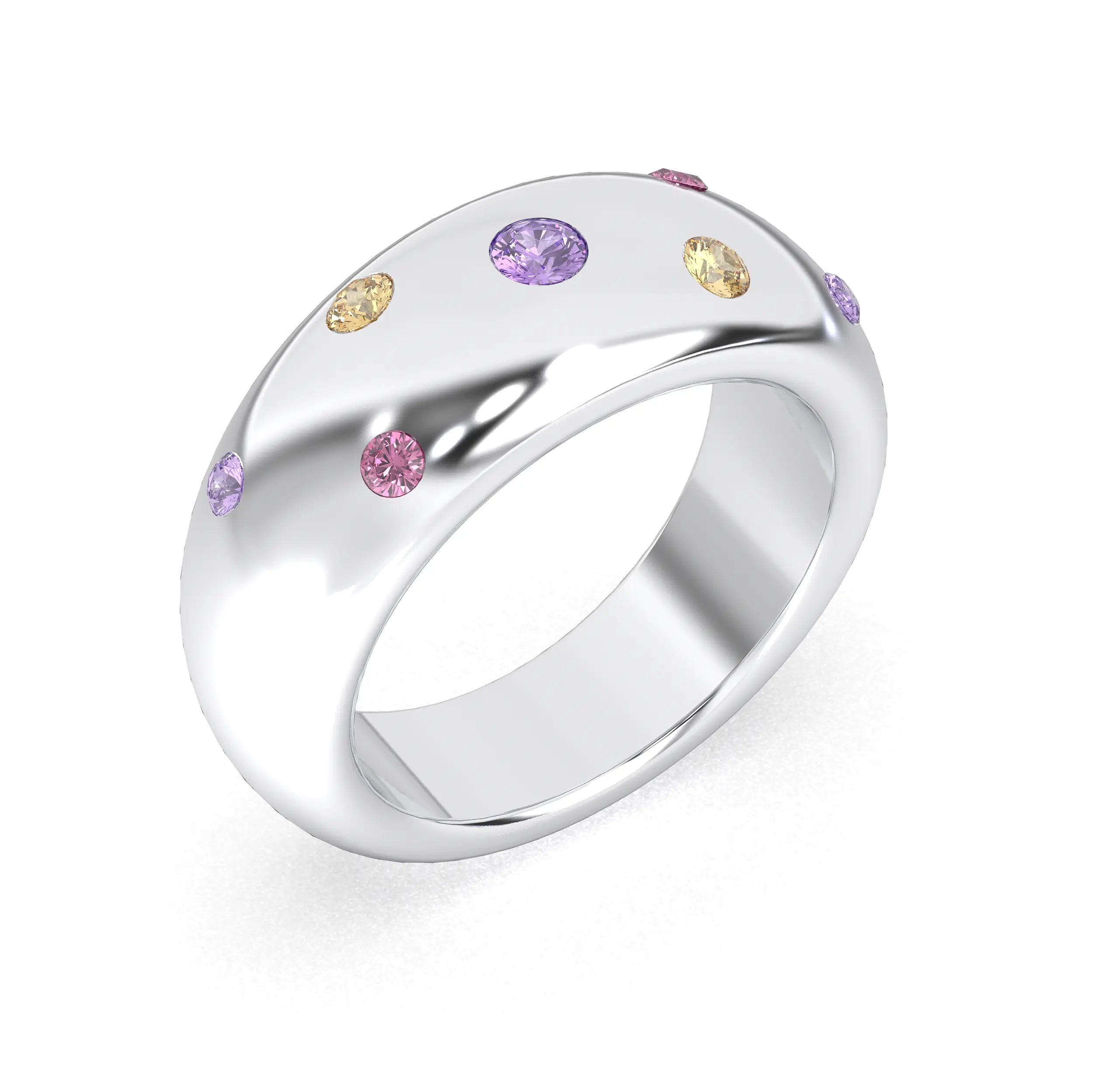 Bague Sabrina Argent 950 avec pierre centrale ronde – Pierres Fines et Précieuses au Choix Améthystes - Citrines - Rhodolites