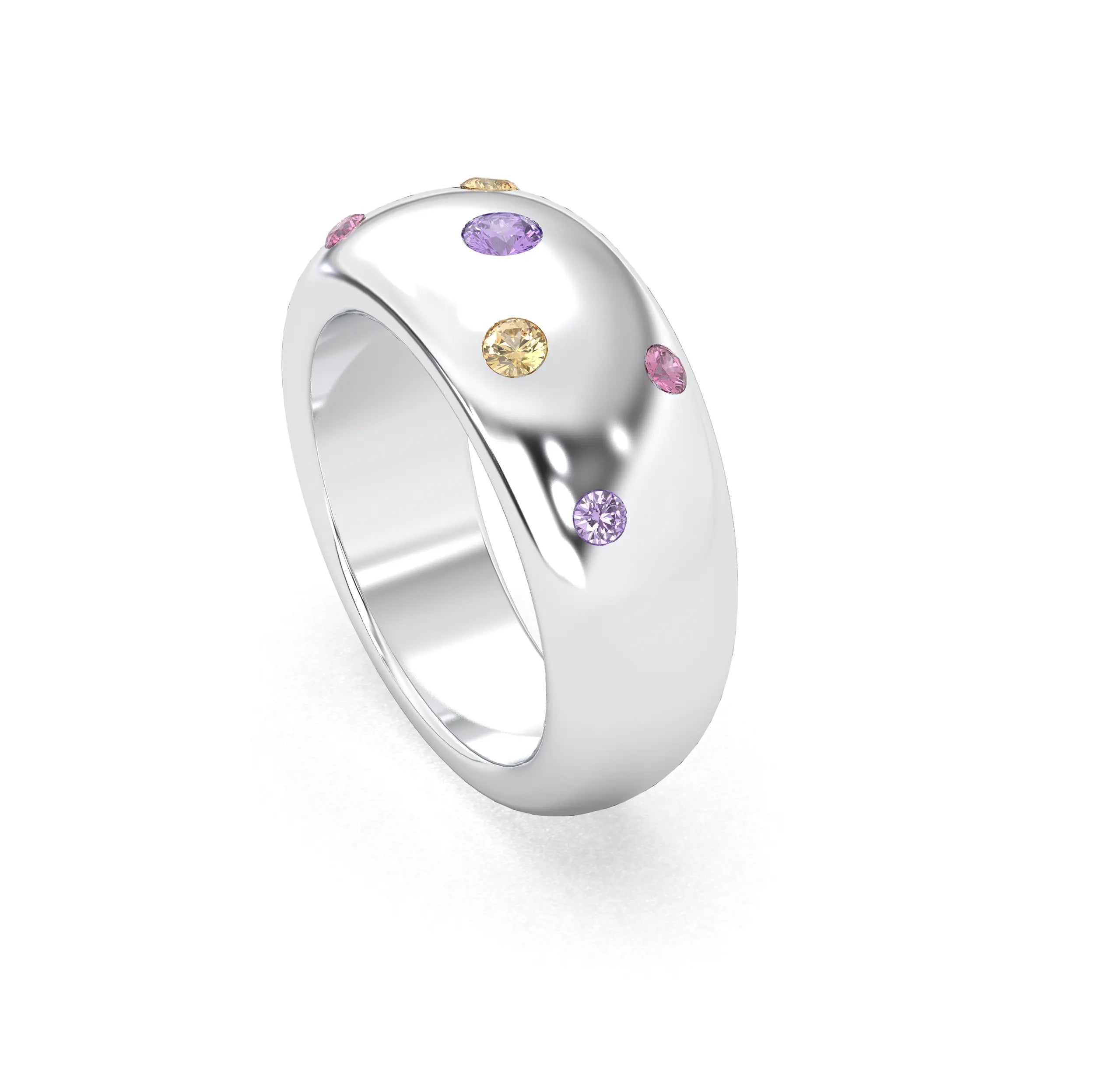 Bague Sabrina Argent 950 avec pierre centrale ronde – Pierres Fines et Précieuses au Choix