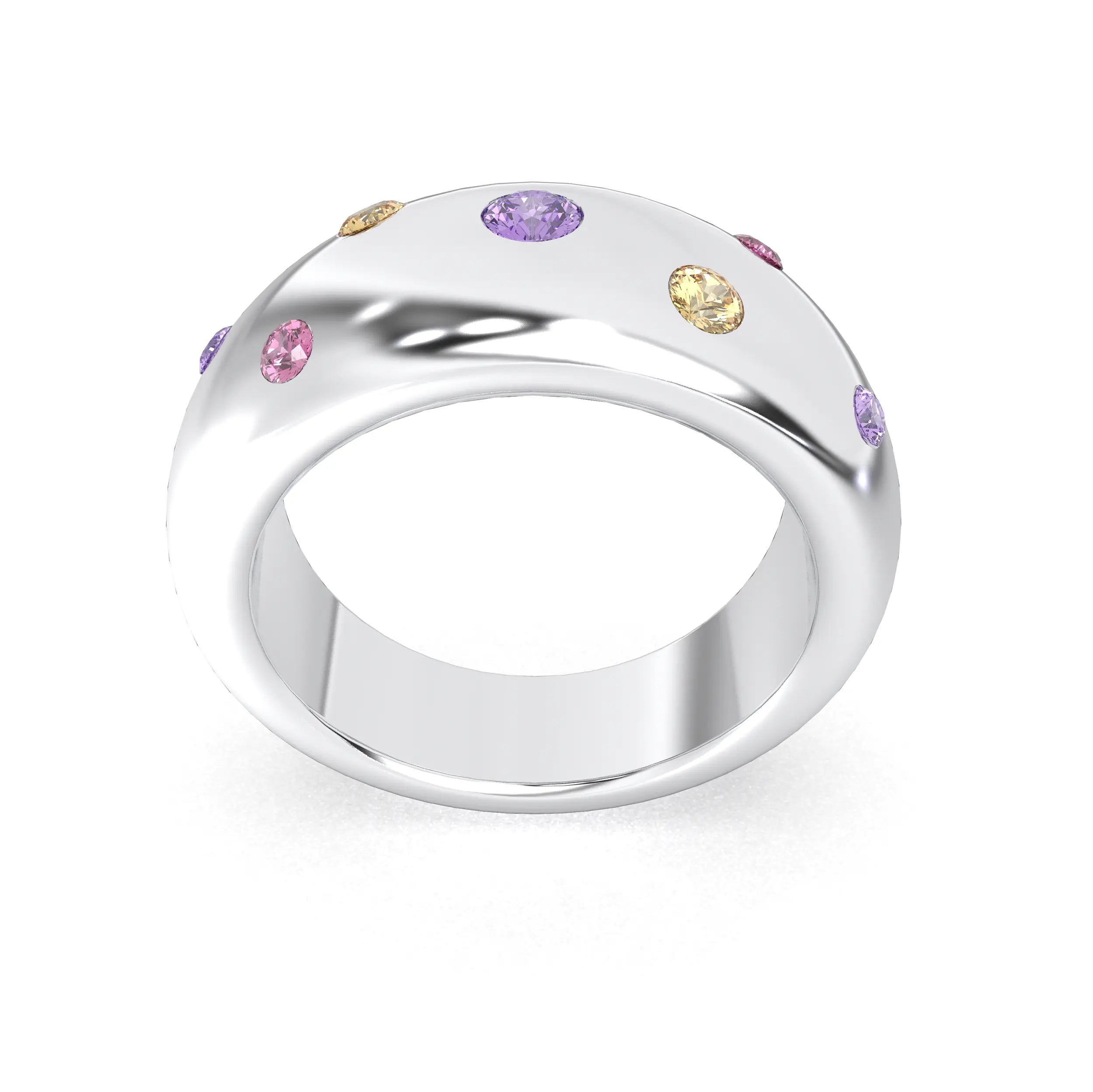 Bague Sabrina Argent 950 avec pierre centrale ronde – Pierres Fines et Précieuses au Choix