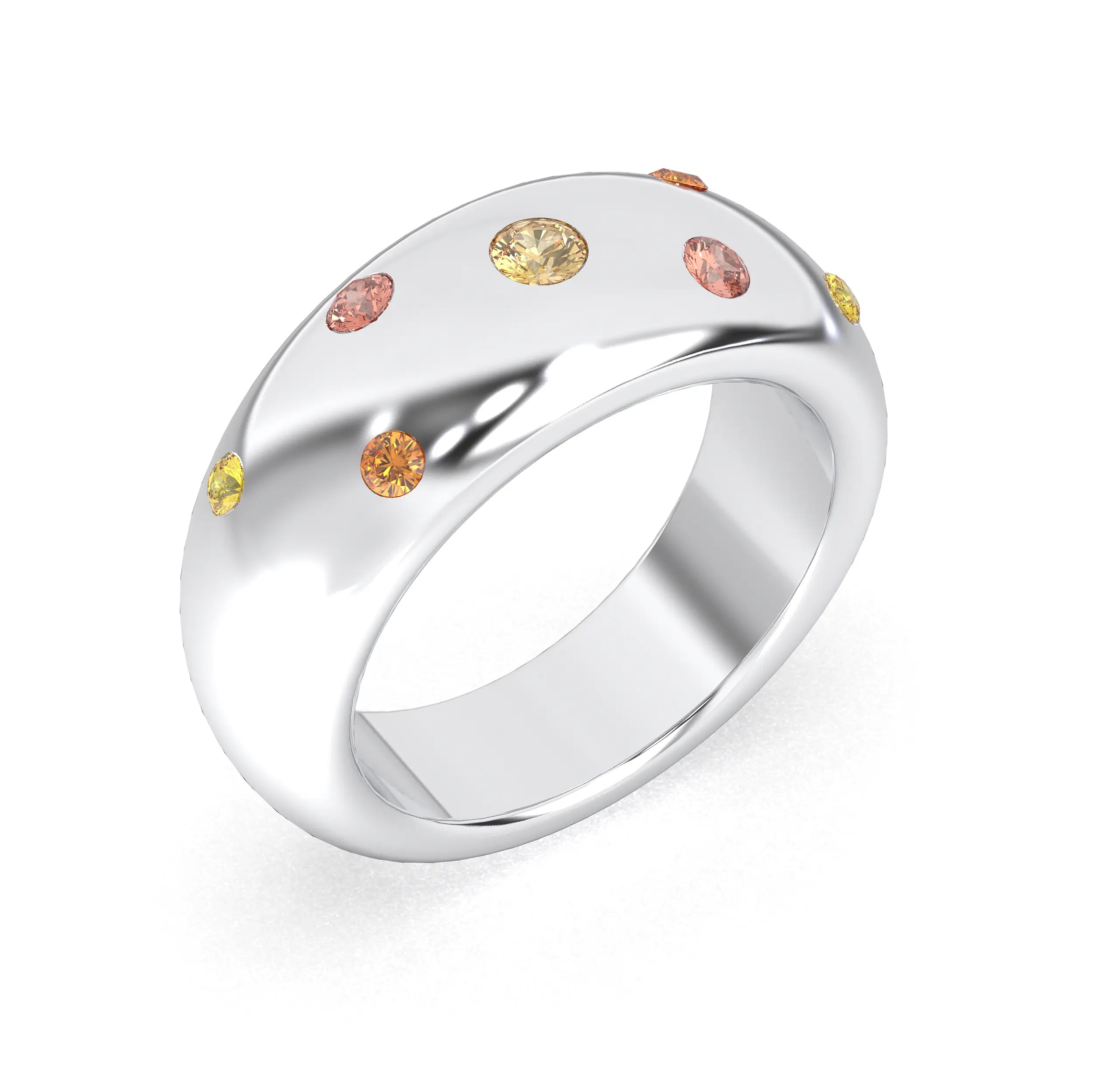 Bague Sabrina Argent 950 avec pierre centrale ronde – Pierres Fines et Précieuses au Choix Citrine - Saphir peche - Saphir jaune - Grenat spessartite